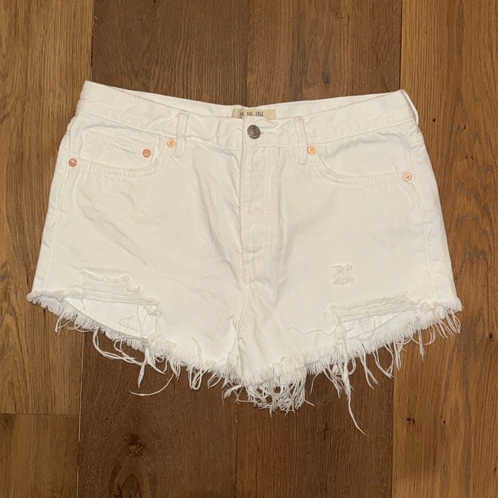 Free People We The Free Loving Good Vibrations White Denim Shorts